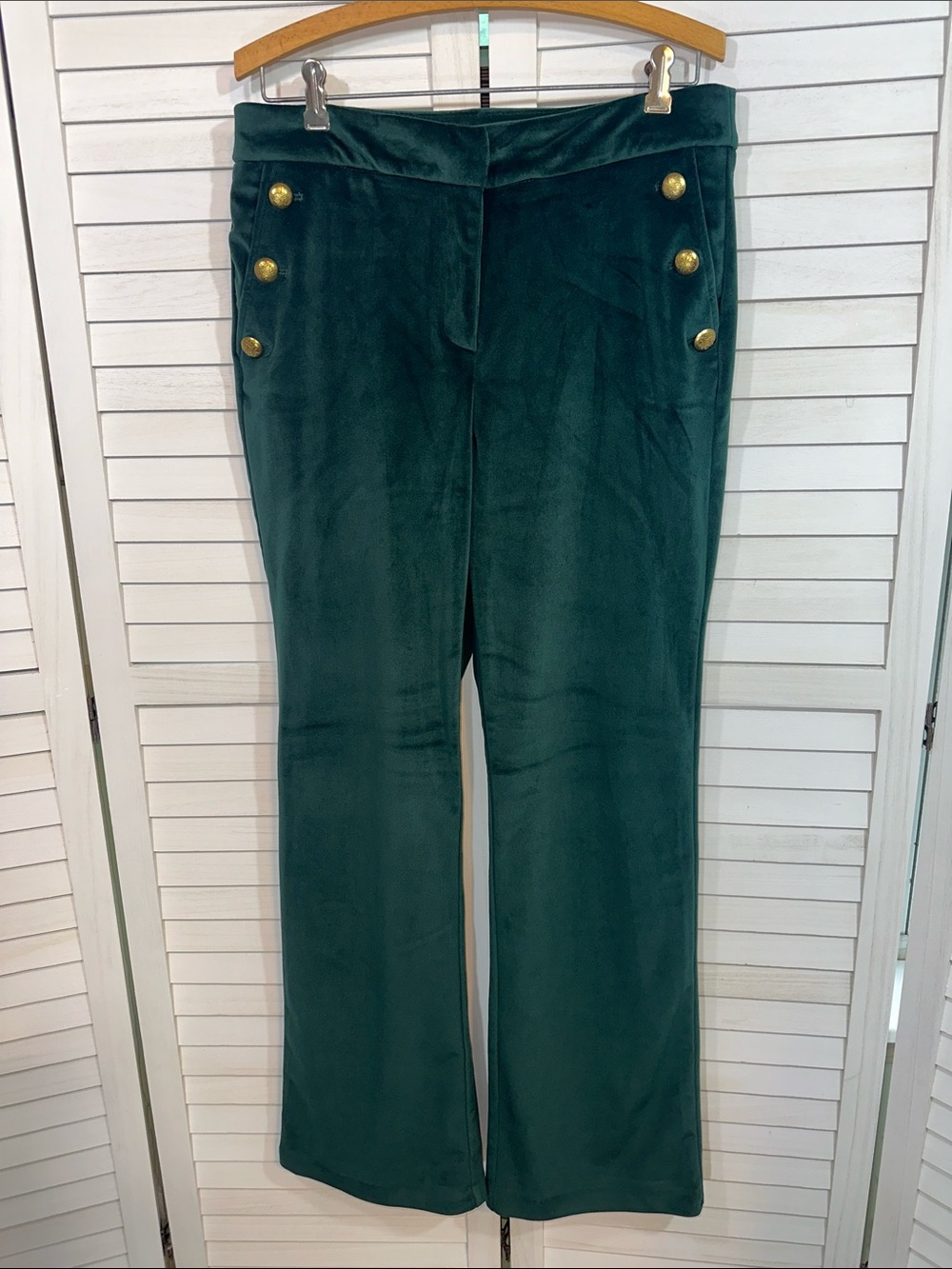 Maison d’ Amelie Emerald Green Sailor Style Flare Velvet Pants Size 10 LIKE NEW - Picture 2 of 12